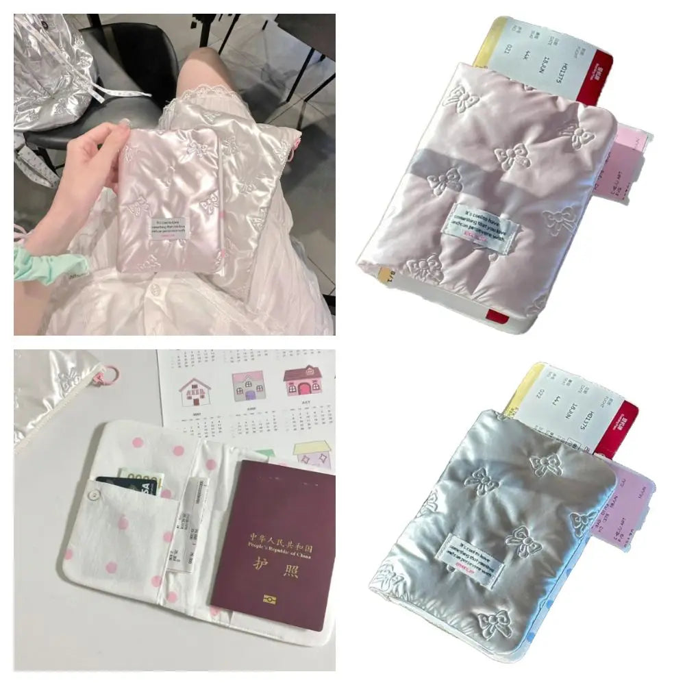Portable Pink Silver Passport Cover PU Bowknot Card Holder Large Quality Accessories Certificates Passport Bag