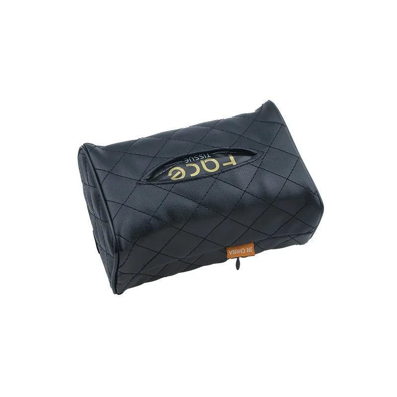 Solid Color Checkered Leather Wear-Resistant Tissue Box Car Seat Back Sunshade Hanging Tissue-Bag Buckle Strap Easy Installation