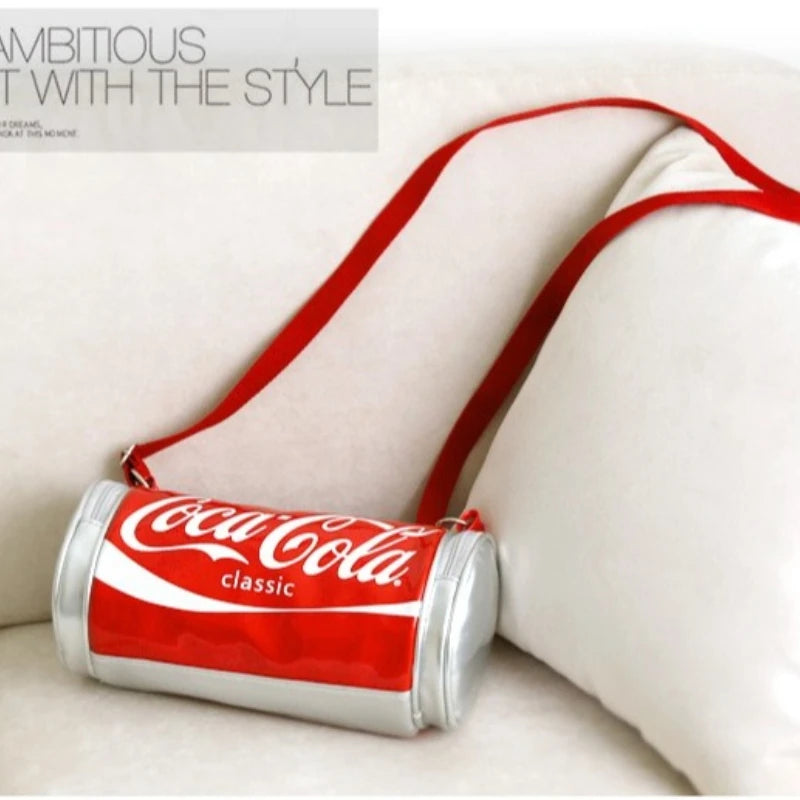 New Y2K Classic Print Barrel Crossbody Bag Women Fashion PVC Transparent Shoulder Bag Funny Soda Can Shape Purse Fast Shipment