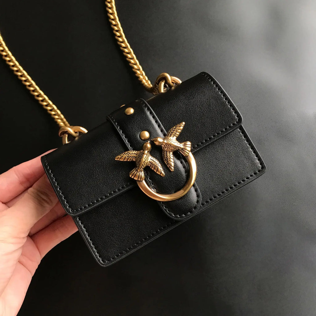 New Arrivalpinko Same Style Genuine Leather Super Mini Chain Small Square Lipstick Key Bag Swallow Bag Women's Handbag