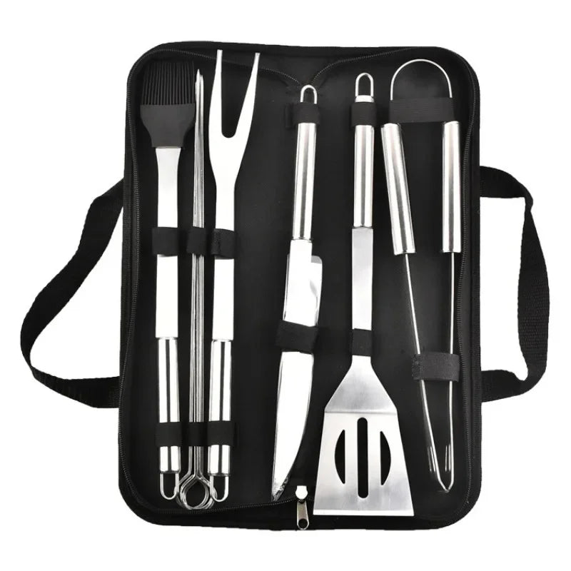 Stainless Steel Complete BBQ Tool Set Portable Storage Cloth Bag Grill Baking Accessories For Outdoor Barbecue Camping Cooking