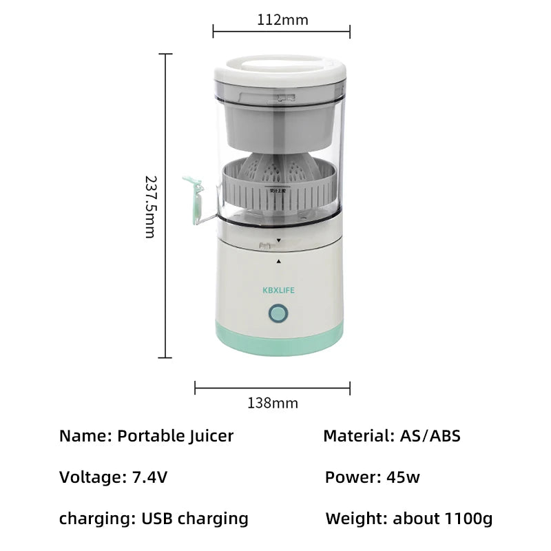Juicer Wireless Slow Orange Lemon Juicer Portable Squeezer Pressure Juicers USB Electric Juicers Fruit Extractor for Home 7.4V