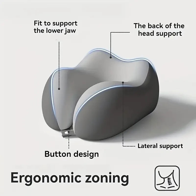 Travel Neck Pillow Memory Foam U-Shaped Soft Portable Neck Support Pillow for Airplane Car Home Office Use Ergonomic Designed
