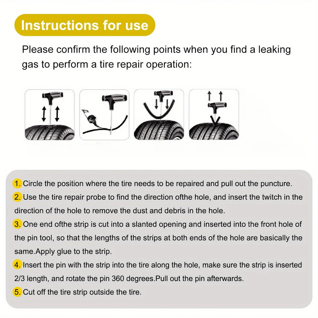 Roadside Emergency Flat Tire Repair Kit Portable Complete Tools with Storage Bag for Car Motorcycle Truck Quick Puncture Fix