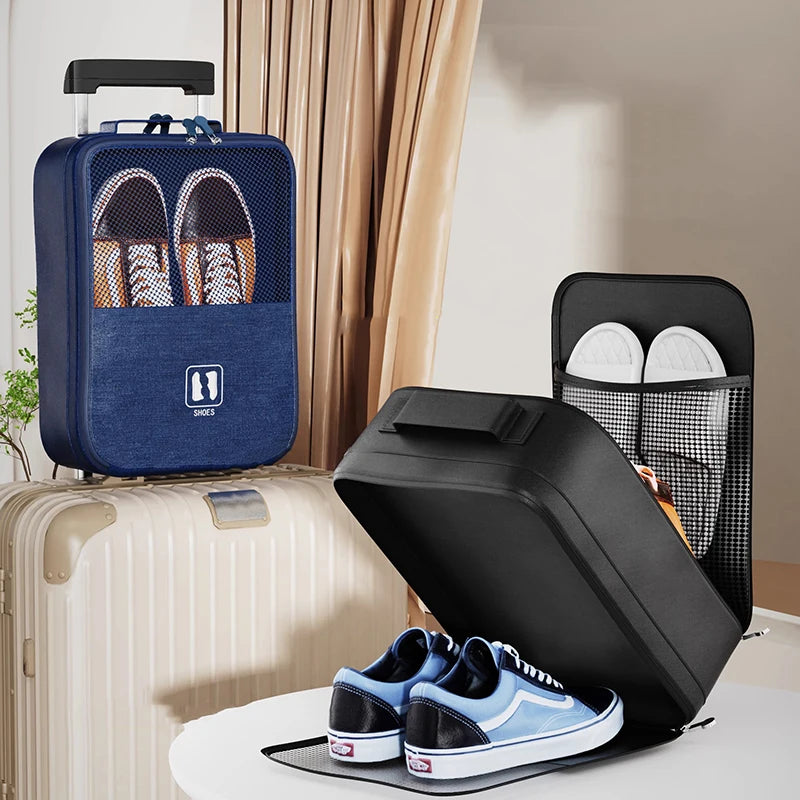 Breathable Mesh Waterproof Travel Shoe Storage Bag with Trolley Sleeve Portable Organizer Pouch for Sneakers Visible Design