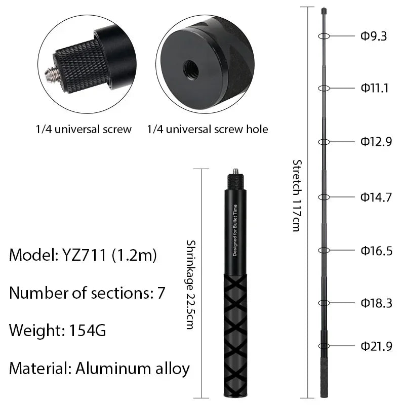 1.2m Ultra-Long Carbon Fiber Invisible Selfie Stick For Insta360 X3 / ONE X2 / ONE RS For GoPro Accessories