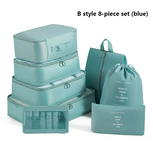 9Pcs Travel Packing Cubes Set Waterproof Luggage Organizer with Drawstring Pouches for Clothes Shoes Cosmetics Underwear - Suitc