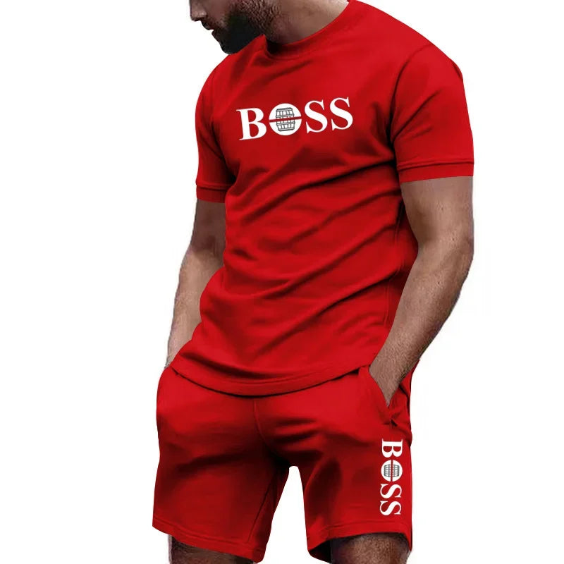 Latest hot selling Men's two-piece sportswear short sleeved T-shirt and pants set running and fitness sportswear summer discount