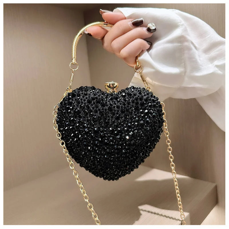 New heart-shaped diamond-embellished crossbody bag for womenminiAcrylic evening shoulder handbag