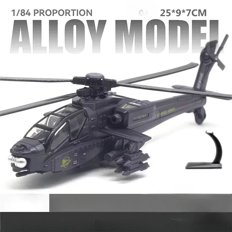 AH-64D Apache Armed Helicopter Alloy Diecast Airplane Model Toy Simulation Sound Light Airplane Advanced Model Collectibles