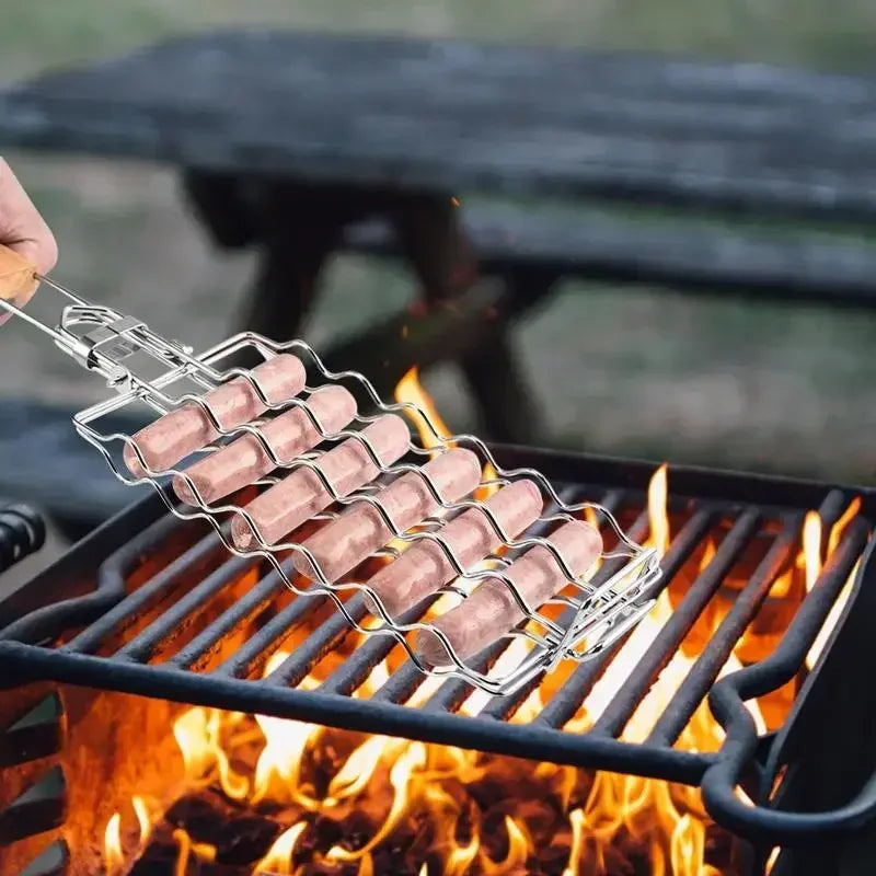 Grilling Basket Metal Mesh Barbecue Sausage Grilling Rack Net Picnic Camping BBQ Net Home Kitchen Barbecue Grilling Accessories