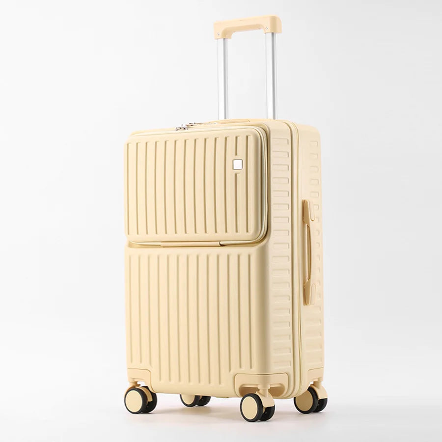 Front-Opening Carry-On Luggage Hidden Phone Holder Wet/Dry Compartment 20" ABS+PC Multi-functional Suitcase Cup Holder Side Hook