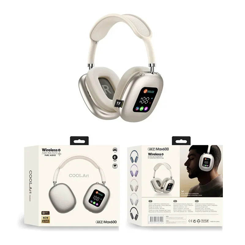 Wireless Headphone AKZ MAX600 Noise Cancelling Headphones Can Use Memory Card Hybrid With Touch Control LED Screen