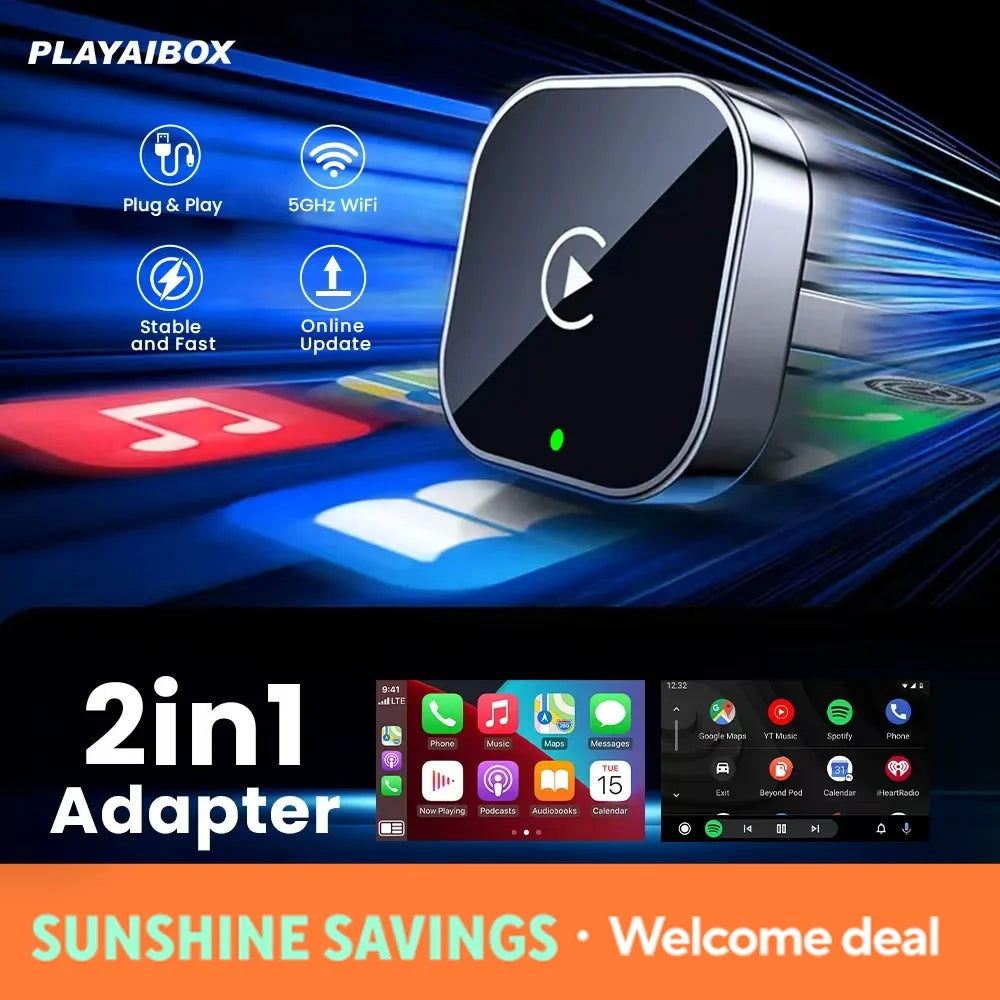 CarPlay Android Auto Adapter USB Dongle Smart Mini Box Plug and Play 5G V9 WIFI Bluetooth for 98% Wired Carplay Cars