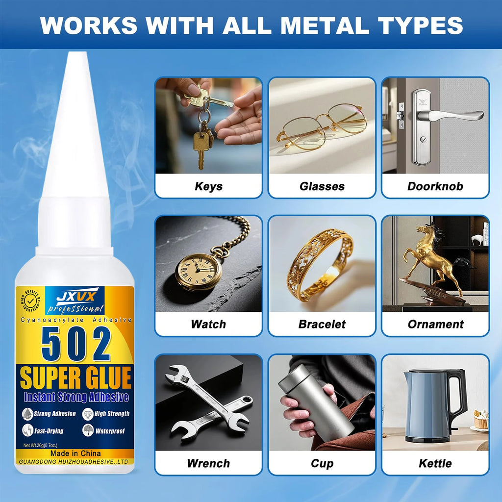 JXVX 1-5pcs High-Strength 502 Super Glue Instant Adhesive High-Temperature Resistant Bonding Agent Suitable for Metal, Plastic, PVC, and Wood Powerful Liquid Glue Tool with Dispenser Included.