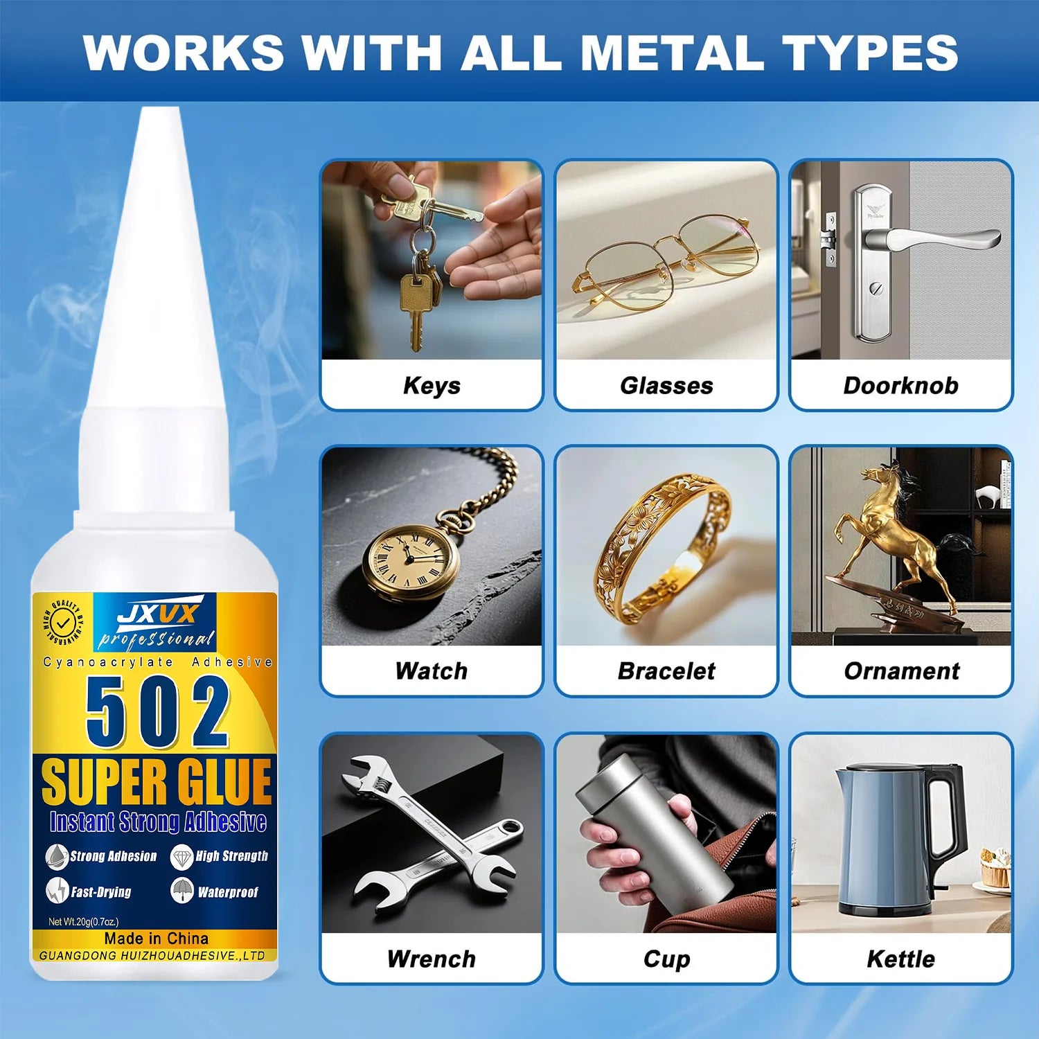 JXVX 1-5pcs High-Strength 502 Super Glue Instant Adhesive High-Temperature Resistant Bonding Agent Suitable for Metal, Plastic, PVC, and Wood Powerful Liquid Glue Tool with Dispenser Included.