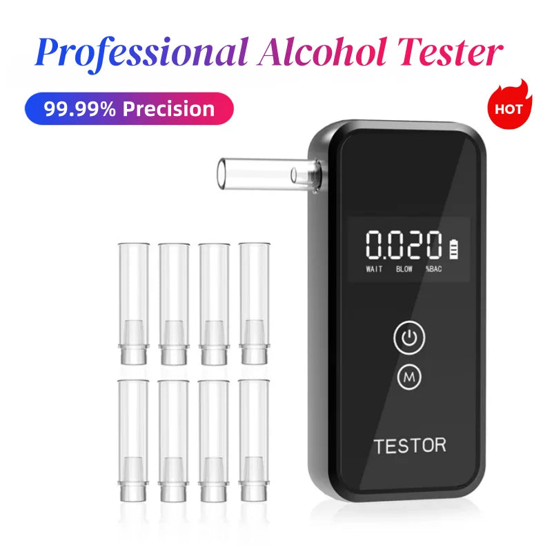 Professional Breathalyzer Alcohol Tester with Digital Display 8 Reusable Mouthpieces for Home Car Use Accurate Portable
