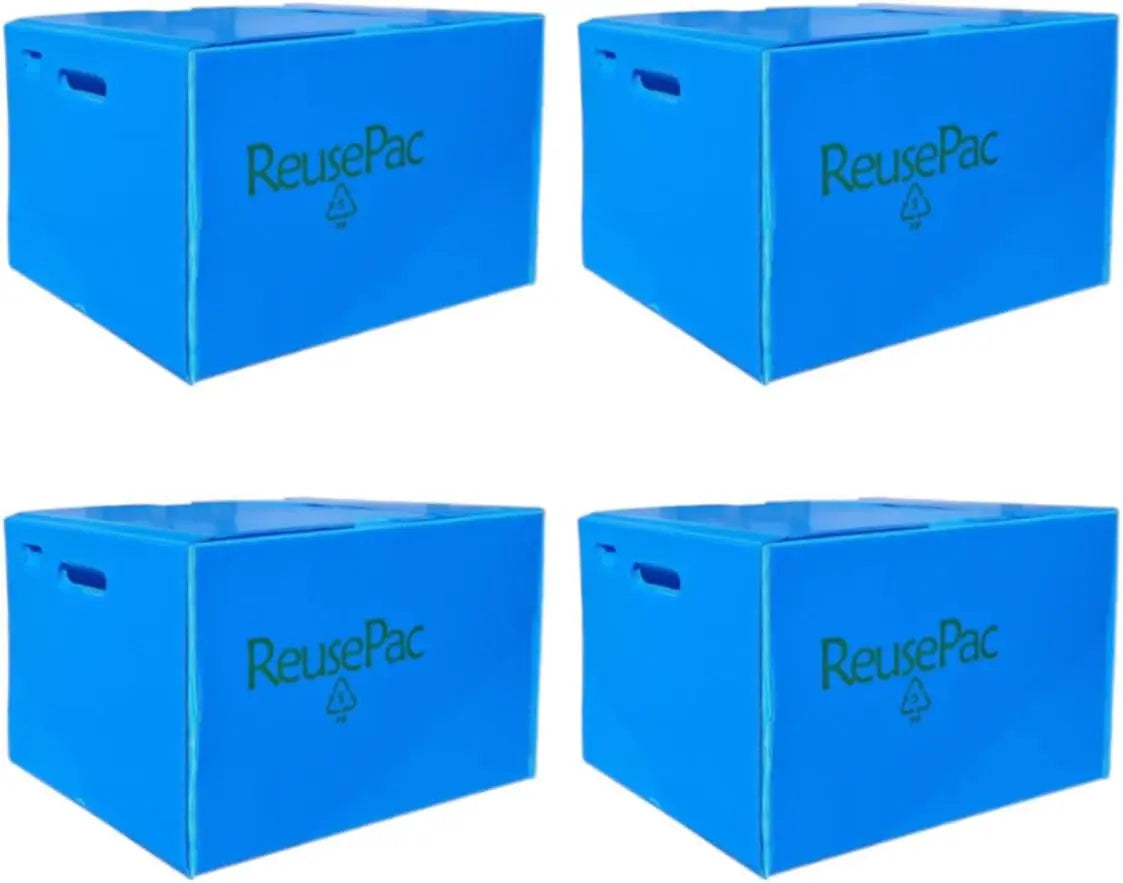 Reusable Foldable Box Corrugated PP Lightweight, Storage Moving Mailing, Heavy Duty Stackable, Tape Free Self-Locking Lid for Business Home (Gray, 18x14x12 in)