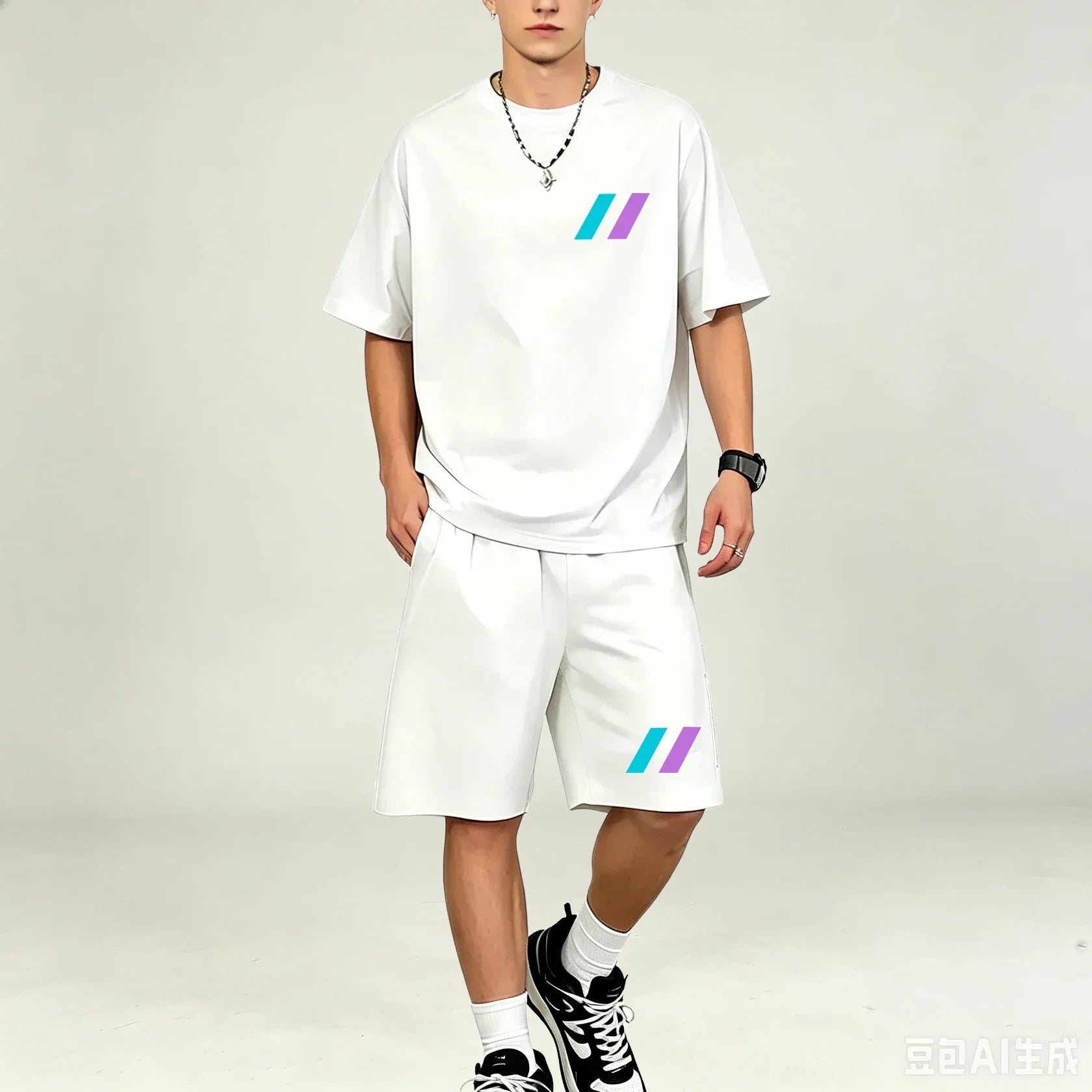 Men T‑Shirts Sets 2‑Piece Suits Relax‑Fit Short‑sleeve Tee And Pocket‑Shorts Sets Breathable Street‑Style T‑Shirts Sets For Guys