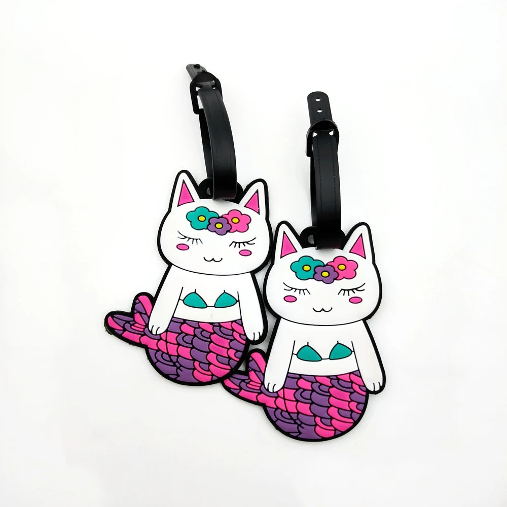 1PC/2PCS Cute Kitten Mermaid Luggage Tag Pendant for Travel and Business Trip, Airplane Factory Luggage Bag Loss Prevention Tag,