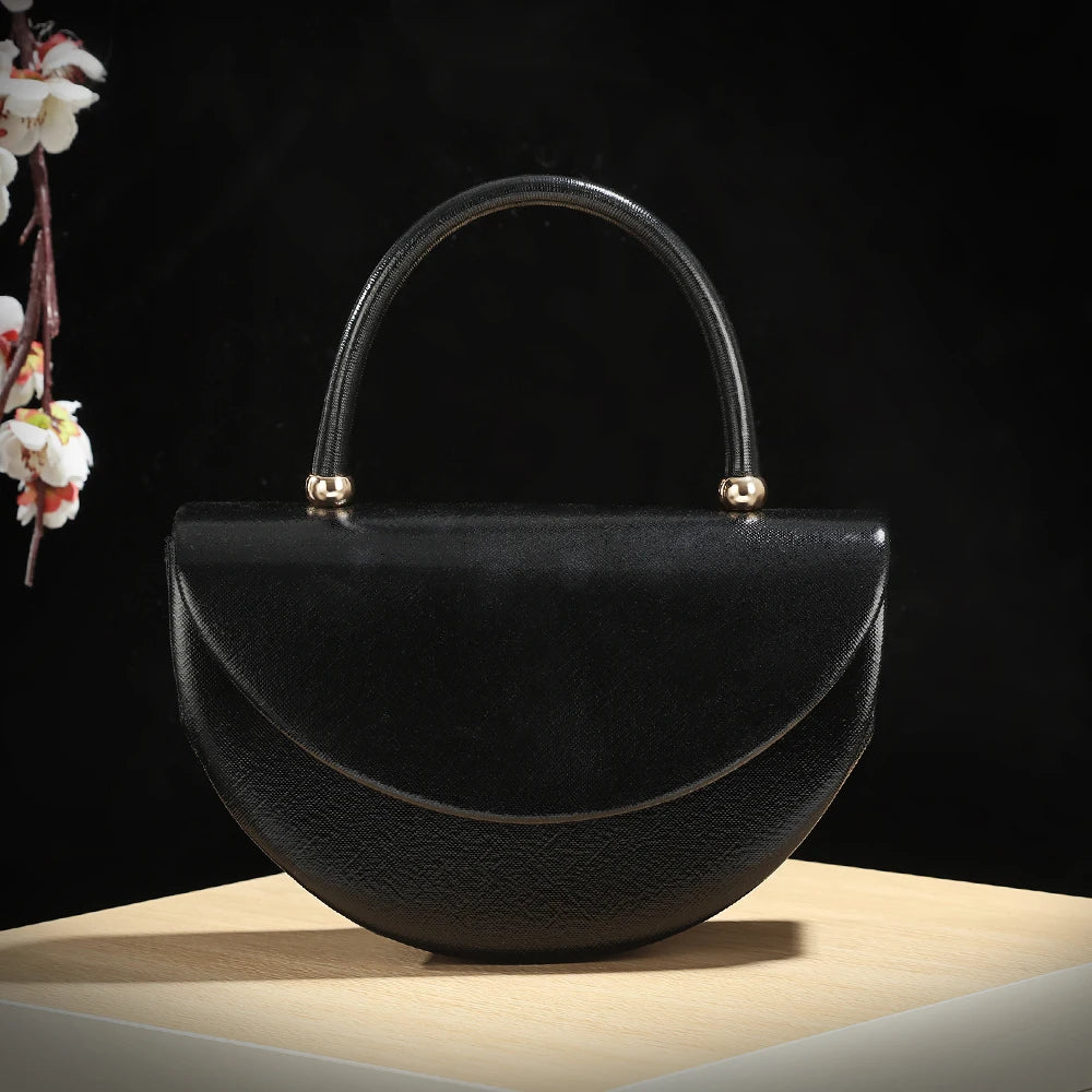 New fashion halfmoon handbag shiny evening dress bag delicate metal chain shoulder bag fashion gift bag small items storage bag