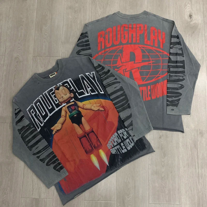 26SS New High Quality Street Lashion Hip Hop Rough Long Sleeved Fall Men's Women's Loose Casual T-Shirt