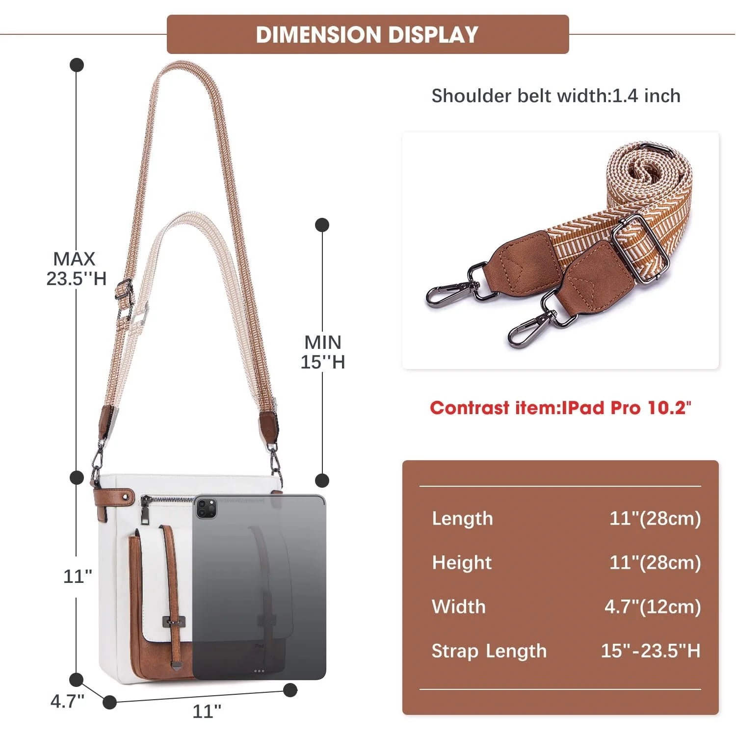 Women's Large Capacity Crossbody Bag, Single Shoulder Crossbody Bag, Messenger Bag, Multi-Pocket Travel Bag, Bohemian Style Shoulder Strap - Faux Leather
