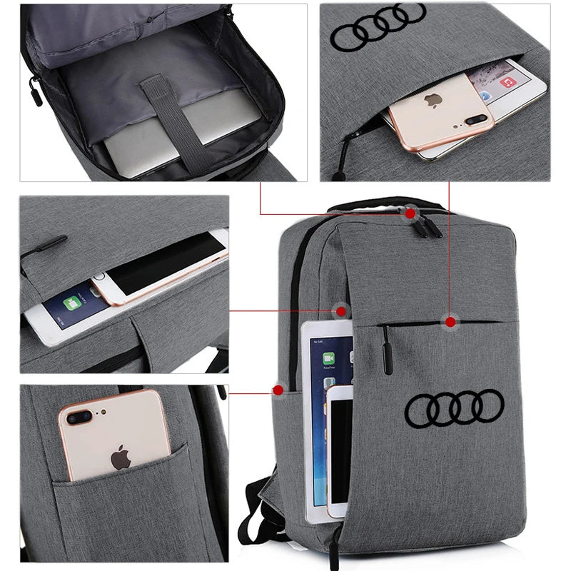 Business Shoulder Work Bag USB Chargring Travel Computer Backpack For Audi Q5 Q7 Q3 A3 A4 A6 A5 A1 S1 S3 S4 RS4 S5 S6 S7 Quattro