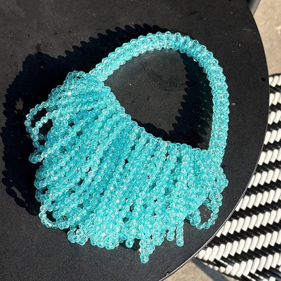 Crystal woven bag water blue temperament translucent hollow open handbag leisure travel bag