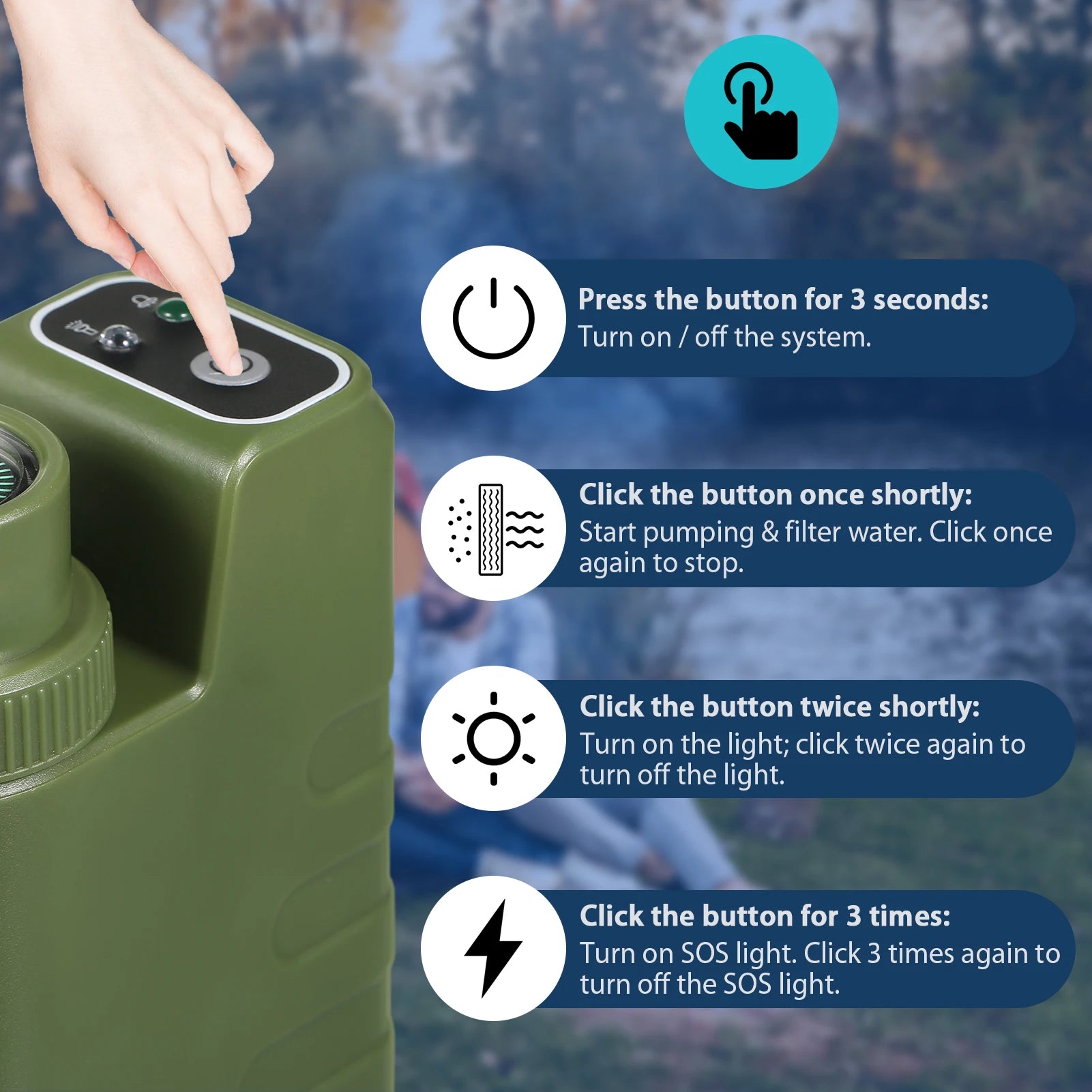 Electric Water Filtration System Survival Kit Portable USB Powered Water Filter with Night Light Compass Outdoor Camping Hiking