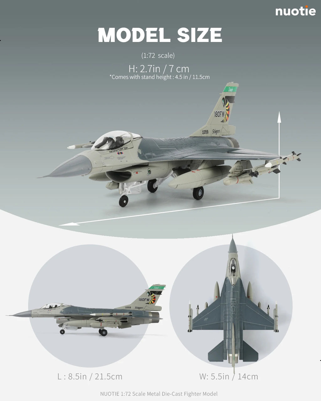 NUOTIE 1/72 F-16 Stinger Aggressor Diecast Jet with Removable Gear Military Model for Aviation Fans