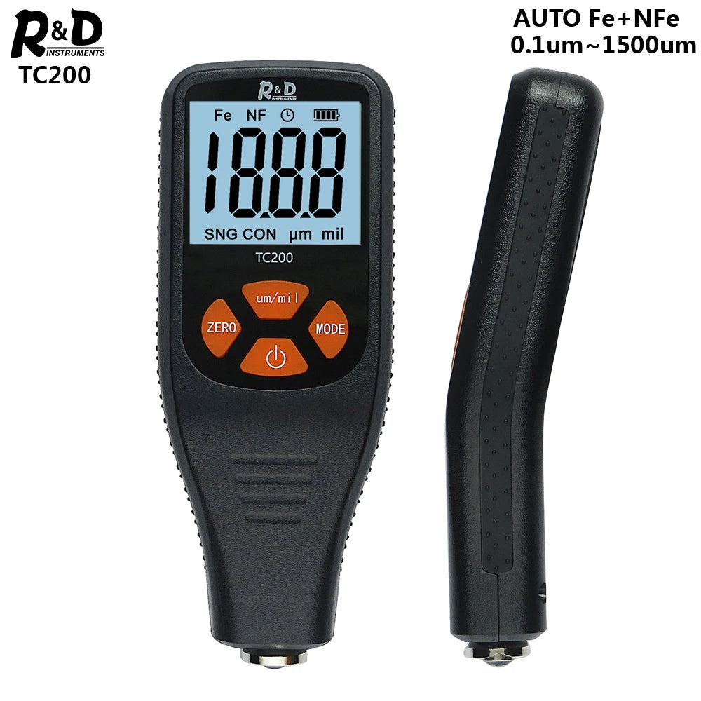 R&D TC200 Coating Thickness Gauge 0.1 Micron/0-1500 Car Paint Film Thickness Tester Measuring FE/NFE Russian Manual Paint Tool