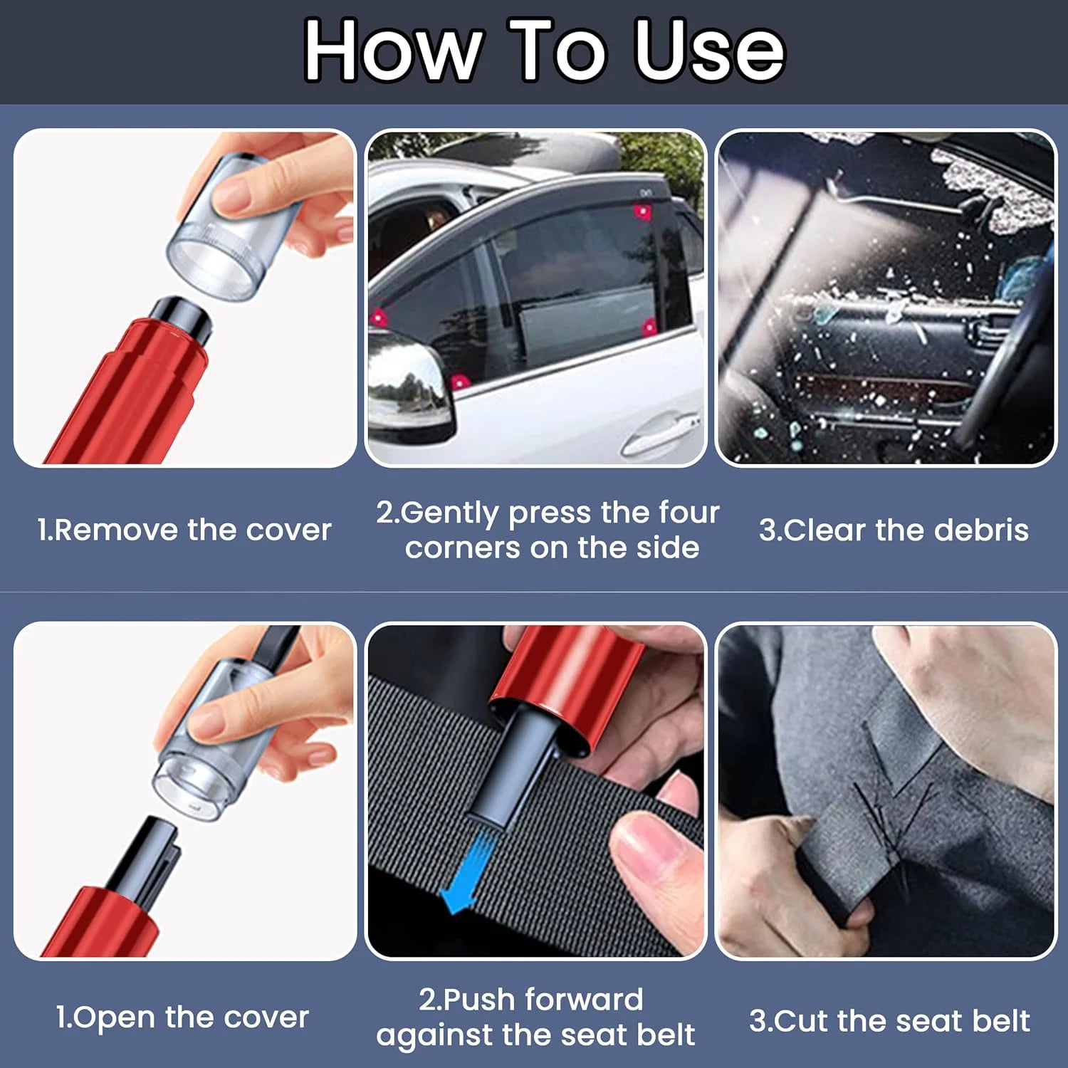 2 Safe Pro X Car Emergency Hammer, 2 in 1 Car Window Breaker Car Escape Tool, Window Breaker & Escape Safety Hammer for Vehicles