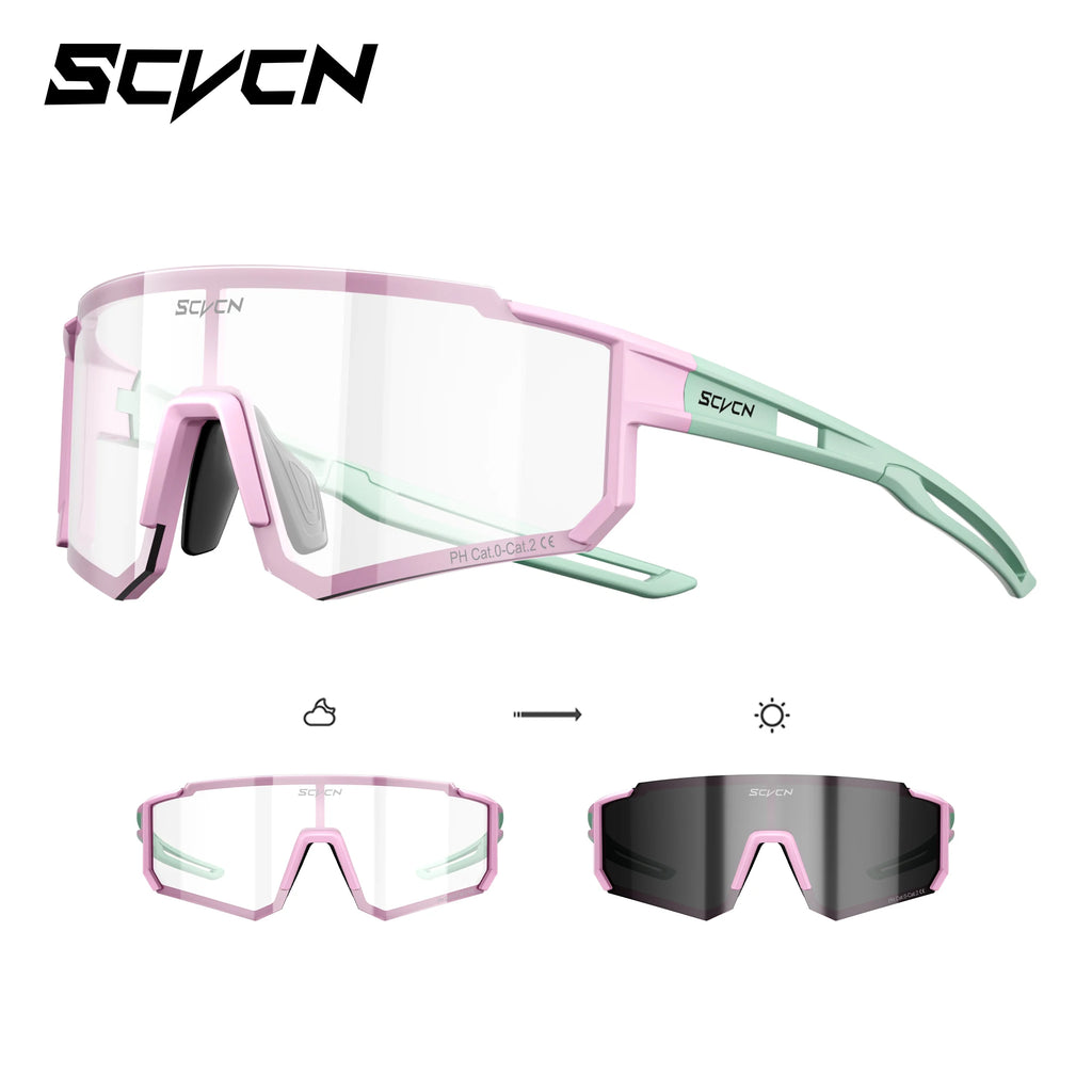 SCVCN UV400 HD Photochromic Hiking Glasses Sports Sunglasses Outdoor Road Fashion Cycling Glasses Windproof MTB Bike Sunglasses