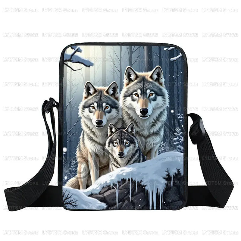 Cool Moon and Howling Wolf Print Crossbody Bag Women Handbag Student Bookbags Phone Wallet Holder Messenger Bags Gift