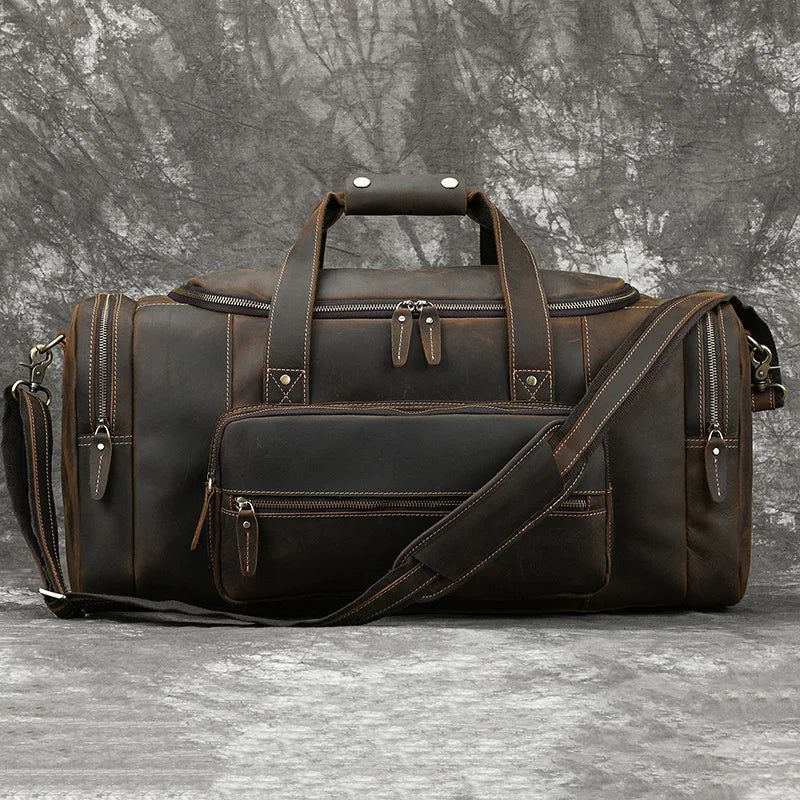 Big Capacity Leather Baggage Bag For Men Male Travel Bag Duffle Bags Weekender Bags On Luggage Over Night Handbags For Man