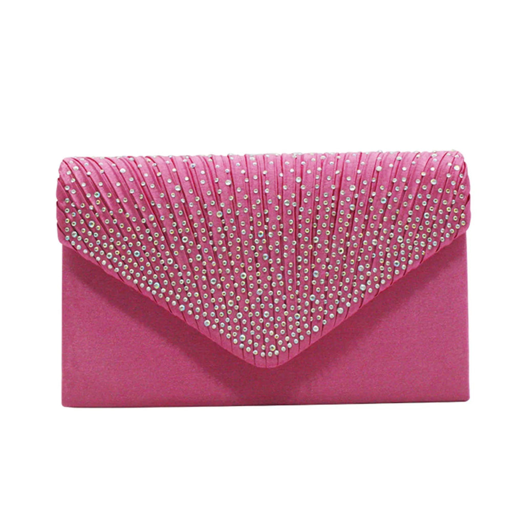 Women'S Fashion Elegant Clutches Trend Satin Rhinestone Shoulder Bag With Thin Chain Party Banquet Dress Matching Evening Bags