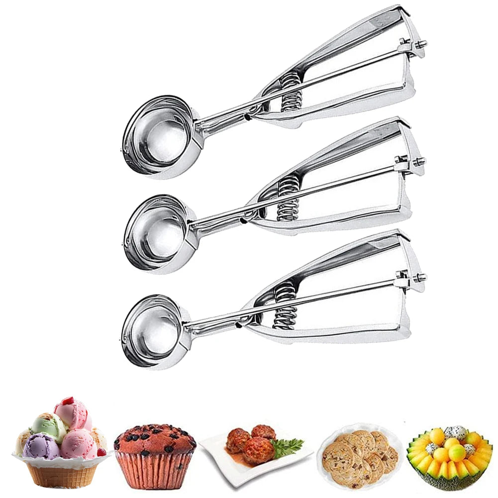 Ice Cream Scoop, 1/3PCS Cookie Scoops For Baking Stainless Steel Ice Cream Scooper With Trigger Release For Portion Control
