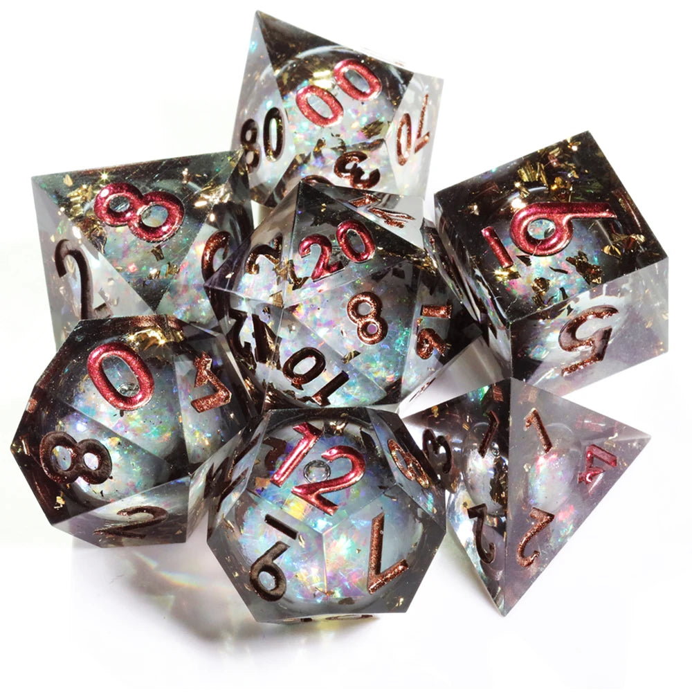 MINI PLANET Gold Sand Liquid Core Dice D&D Set Handmade Polyhedral Resin Dice With Sharp Edge For TRPG DND D6 D20 Dice Games