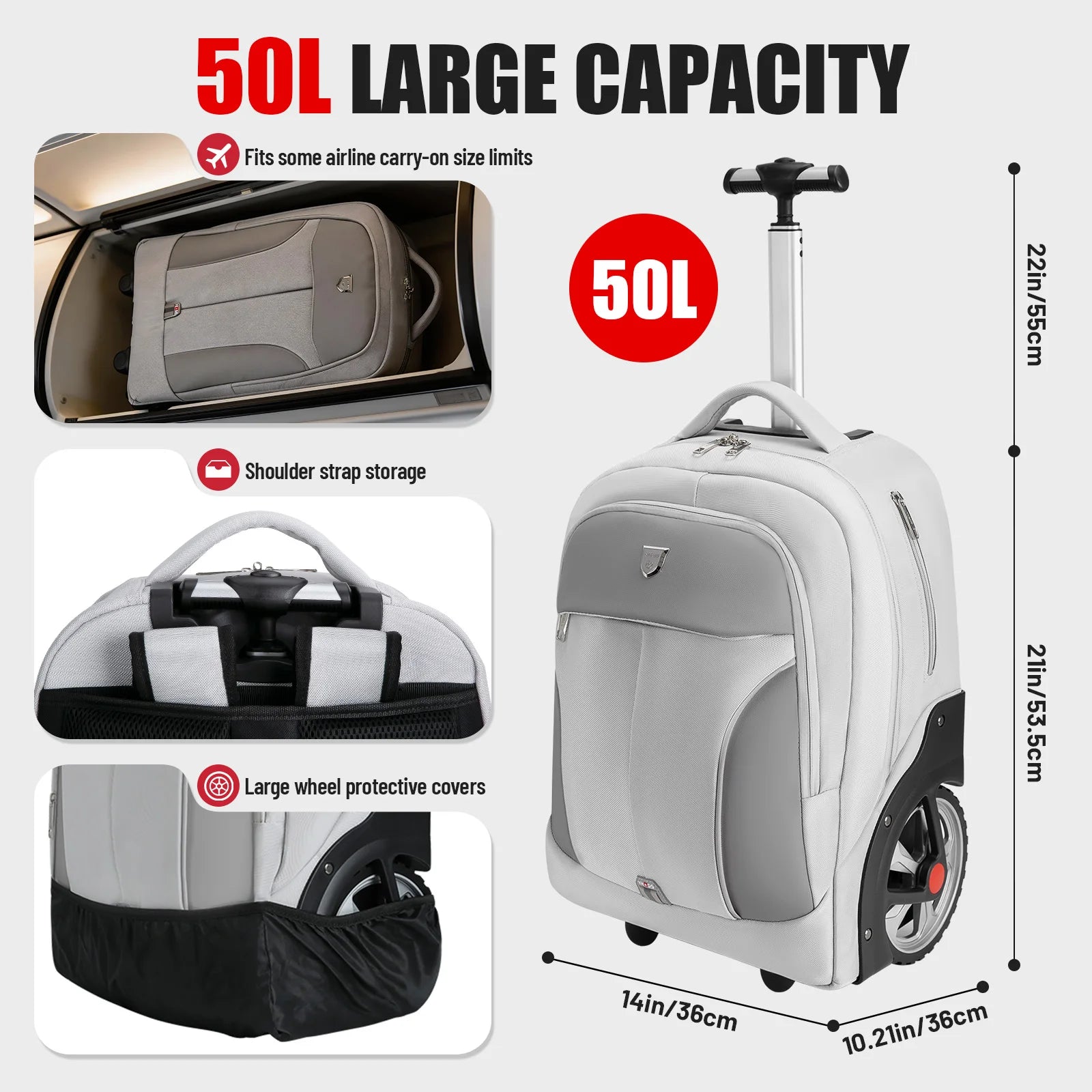 Rolling Luggage Backpack With Wheels Travel Suitcases Trolley Bags Multifinonal Laptop Carry on Backpack for Business Travel