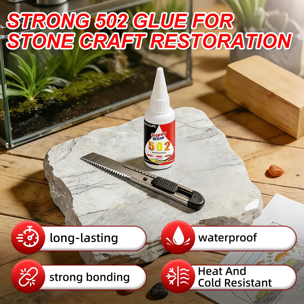 LOOLIFL 502 Super Glue Instant Strong Adhesive for Stone Marble Granite Rock Crafts Repair Quick Drying Clear Glue