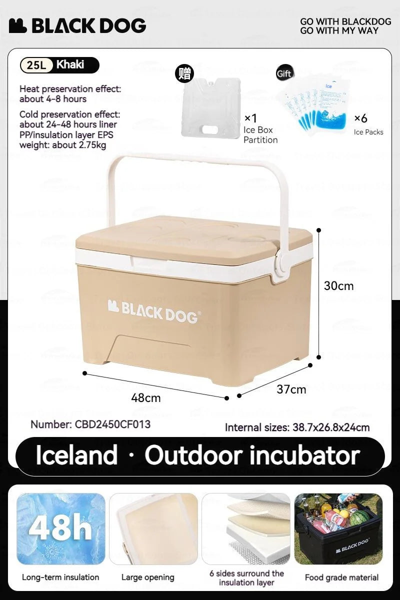 BLACKDOG 13L/25L Mobile Thermal Box Large Capacity Cooler Box PP Material Camping Outdoor Car Ice Picnic Portable Incubator Box