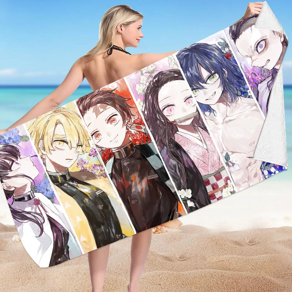 Creative Demon Slayers Cute Beach Ultra-fine Fiber Double-sided Velvet Beach Towels Versatile Bath Square Towel Beach Towel Gif