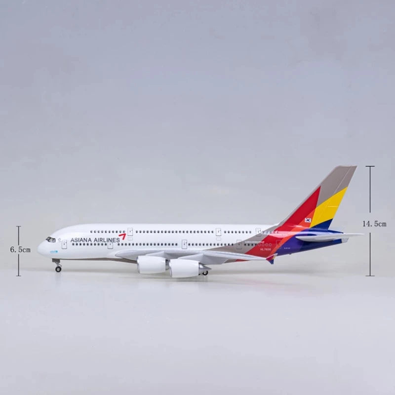 Asiana Airlines A380 Passenger Aircraft Metal Model 1:160 Scale 45cm Resin Material Features Lights and Tires Collector's Grade
