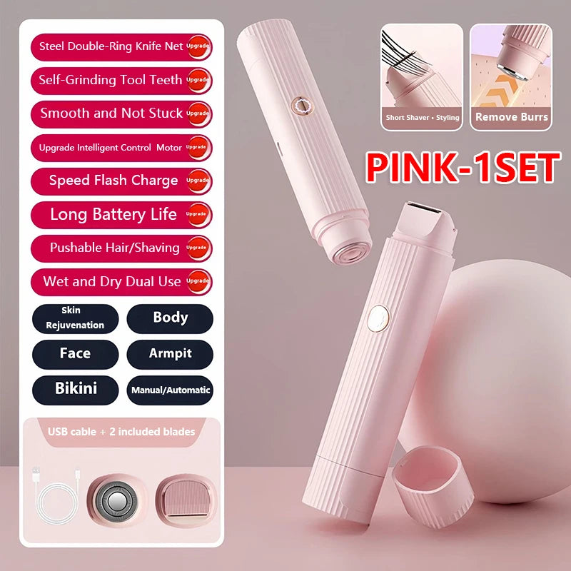 2026 New 2in1 Electric Razor for Women Painless Hair Removal Rechargeable Body Trimmer Underarm Mustache Epilator Shaver