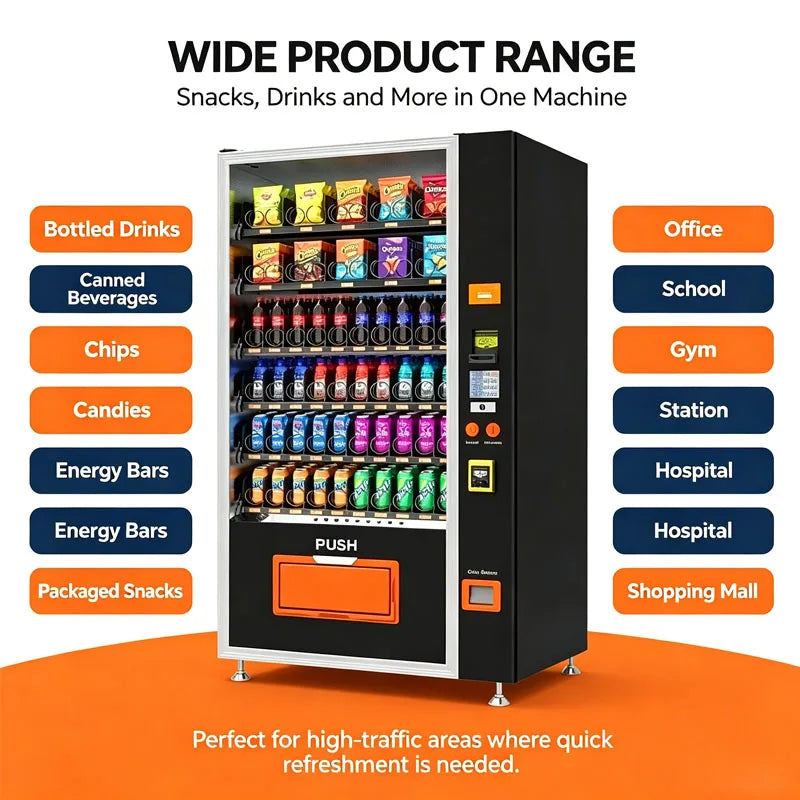 Snack Vending Machine Automatic Drink Beverage Dispenser Refrigerated Smart Retail Kiosk Office Mall Customized