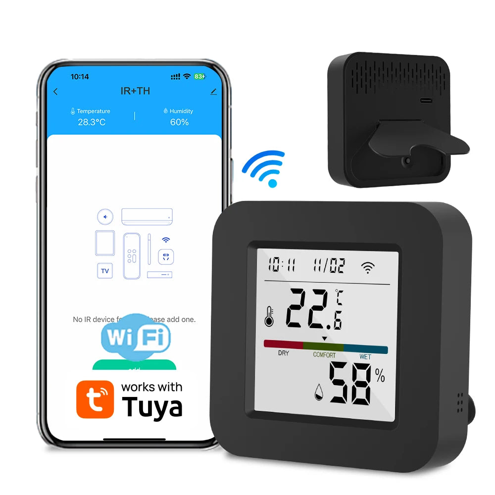 Tuya Smart Universal IR Remote With Temperature Humidity Sensor for Air Conditioner TV AC with/No Screen