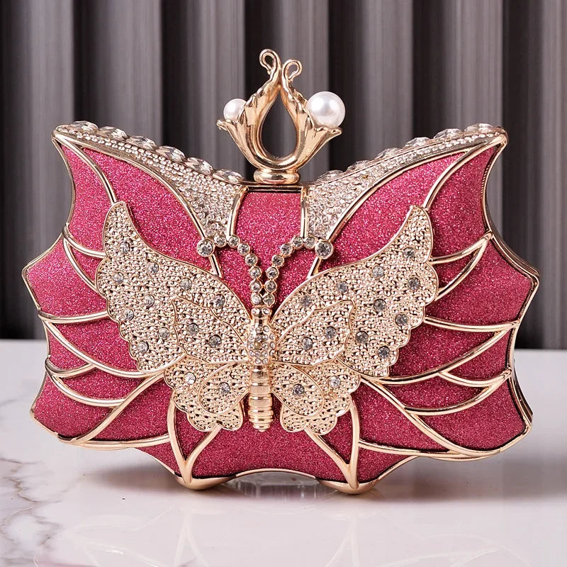 Fashion Luxury Evening Bags Hollow Butterfly Party Bag Bridal Wedding Diamond Clutch Elegant Banquet Handbags Dinner Purse Sac