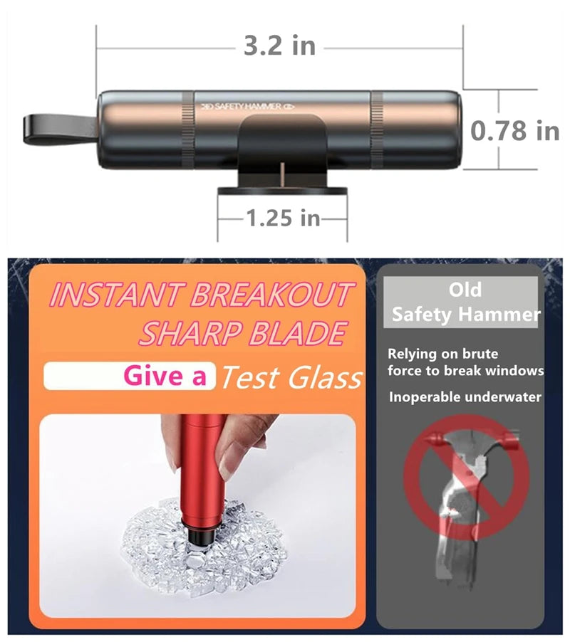 2 In 1 Car Safety Hammer Emergency Glass Breaker Cut The Seat Belt High Hardness Tungsten Steel Rescue Tool Auto Accessories