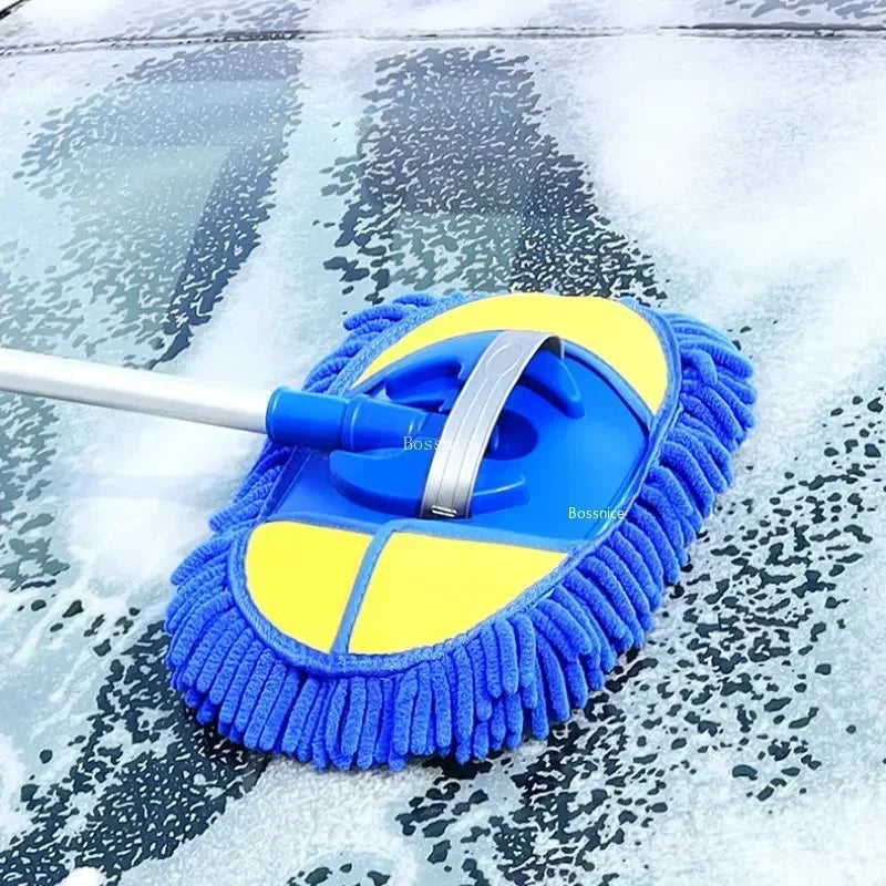 1/2Pcs Scratch-Free Car Wash Mop: Soft Bristle Telescoping Long Handle Brush with Chenille Car Cleaning Tool